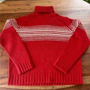 VTG EXPRESS Womens lambswool fair isle sweater size L Red & Ivory turtleneck Y2K